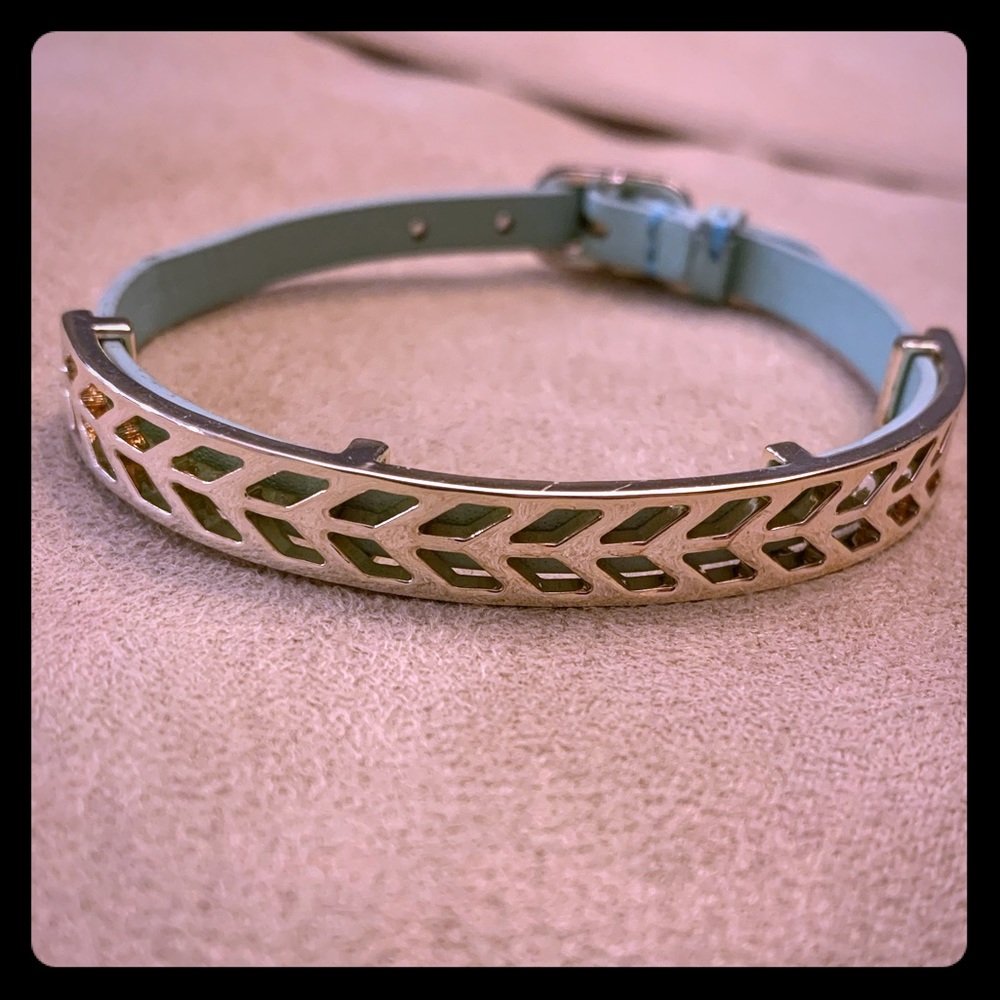 Stella & Dot Silver Mint Leather Strap Bracelet